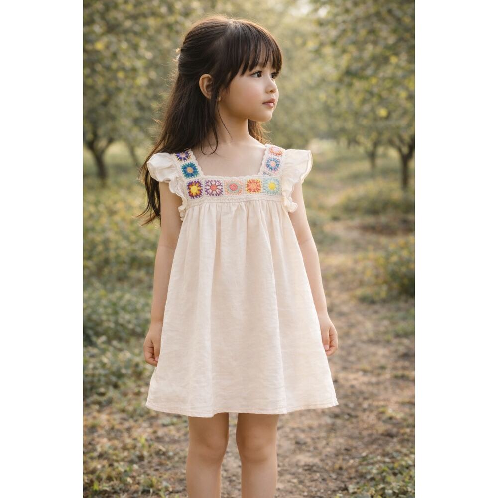 Watching The Clouds Go By Boho Crochet Trim Floaty Flutter Dress 5T
